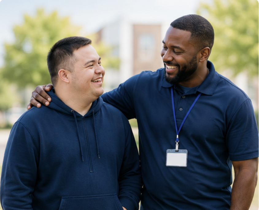 Support worker helping an adult